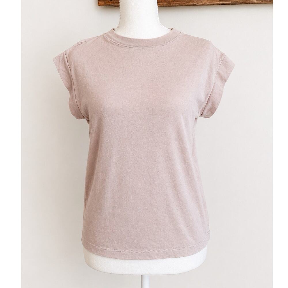 A New Day Beige Knit Crew Neck Cap Sleeve Cotton T-Shirt (XSmall)